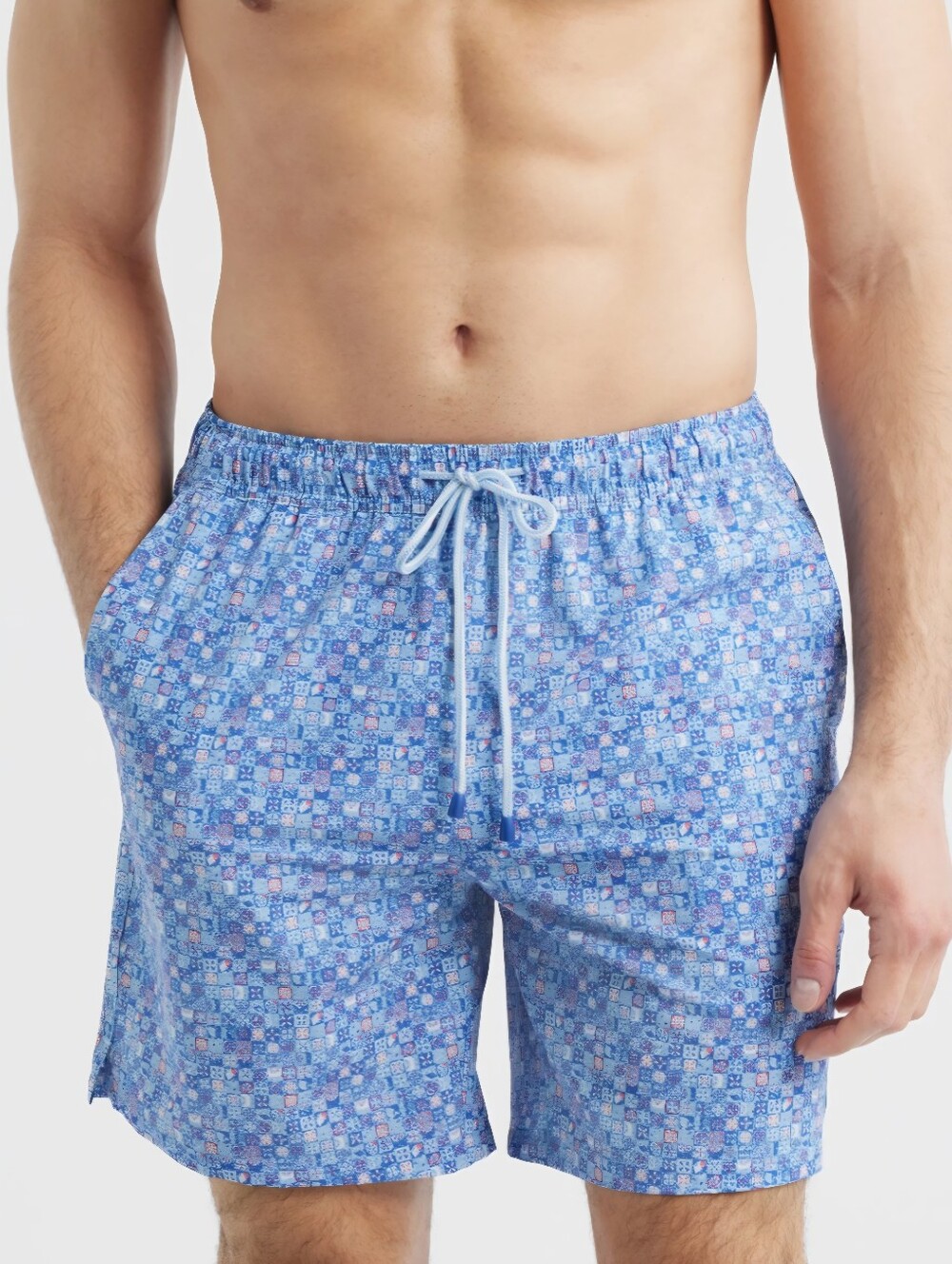 NWT Peter Millar Santorini Tiles Swim Trunks - Size XLT Tall 9" Inseam - Blue